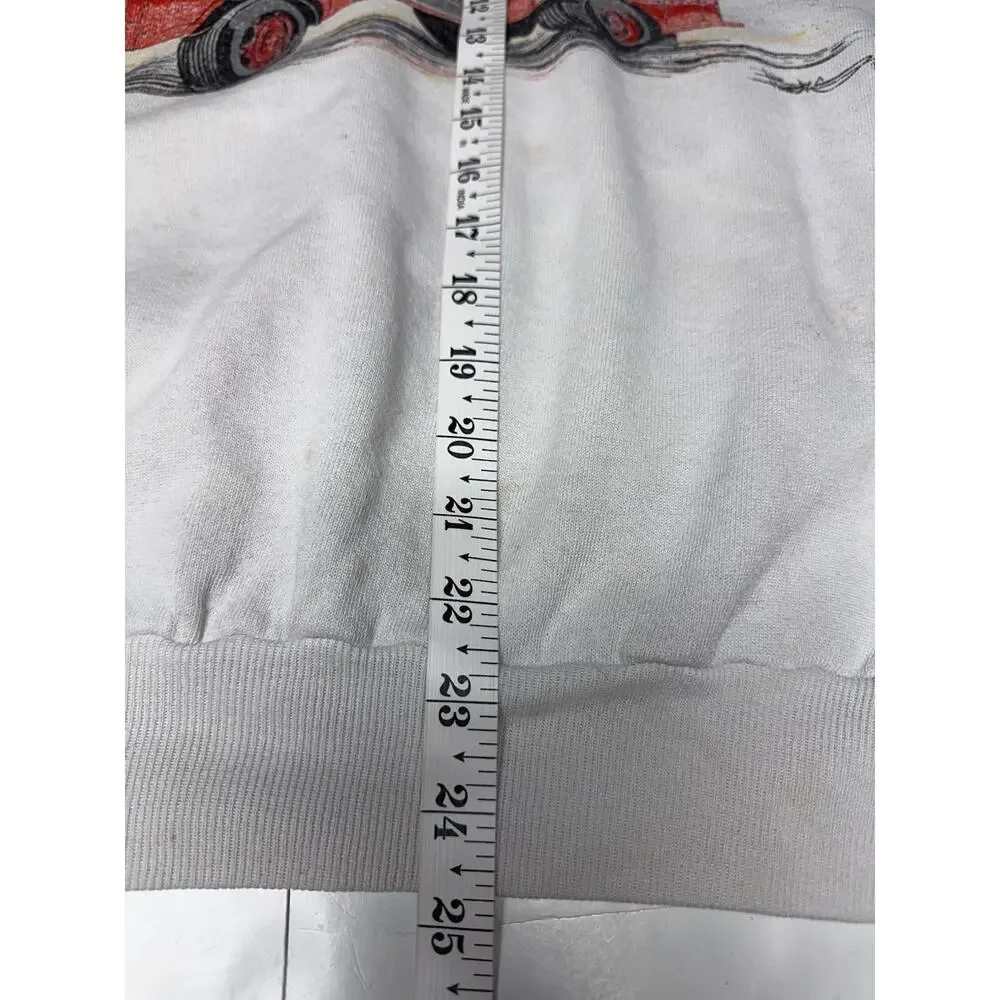 Vintage‎ Russell Fire Truck Sweatshirt XL USA Made White Graphic Crewneck